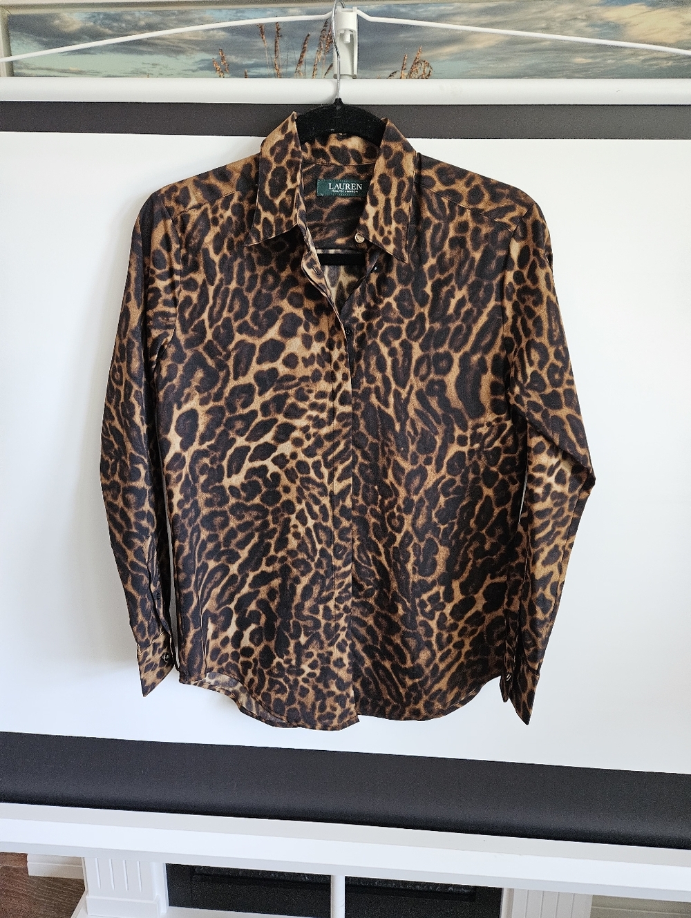 Lauren Ralph Lauren Animal Print Long Sleeve Blouse Size XS NWOT‎